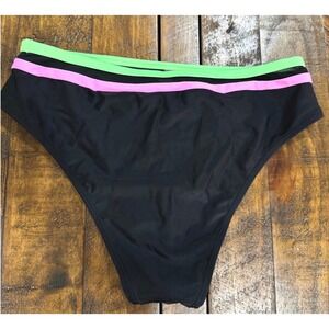 NWT Live Life On The Beach Black High Cut Neon Euro Summer Bikini Bottom Size M